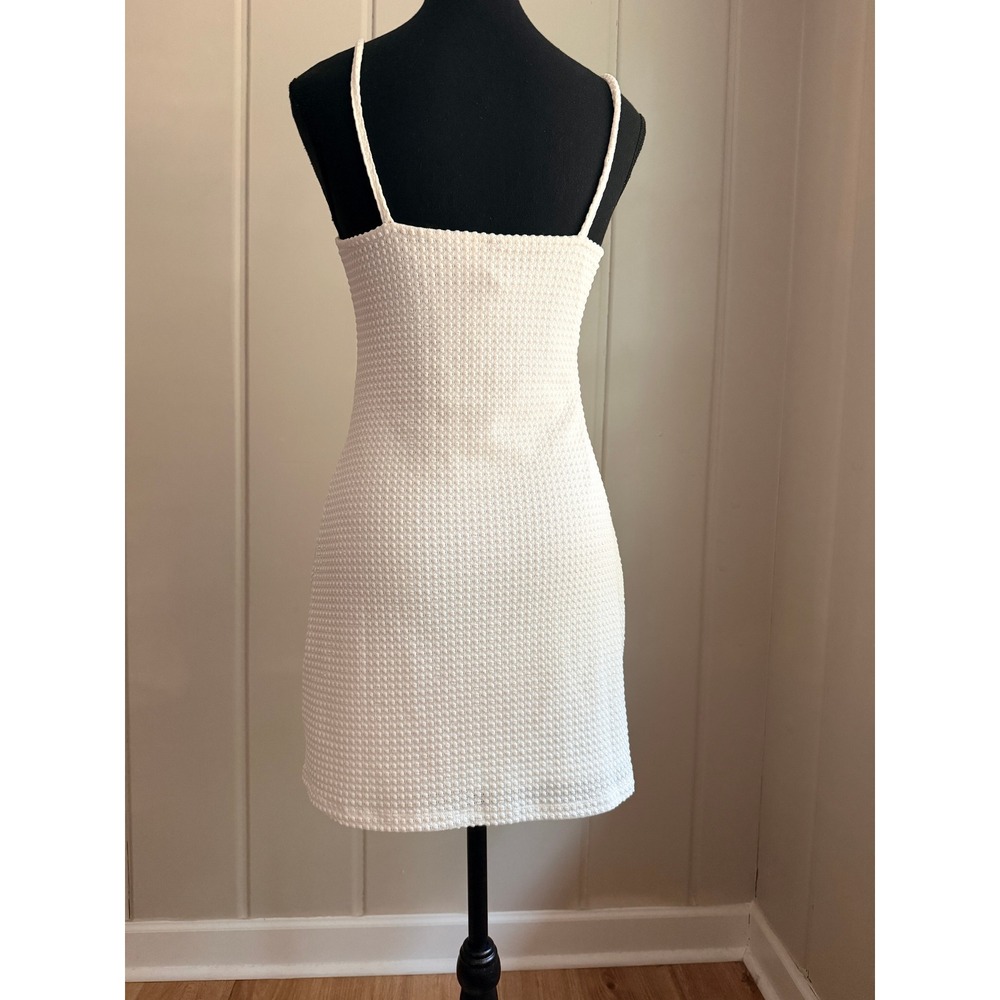 H&M Divided White Textured Popcorn Knit Mini Dress Spaghetti Strap Small - Picture 3 of 7